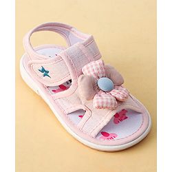 Cute Walk by Babyhug Printed Sandals With Velcro Closure & Floral Applique - Light Blue
