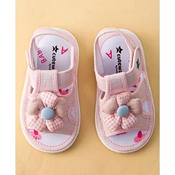 Cute Walk by Babyhug Printed Sandals With Velcro Closure & Floral Applique - Light Blue