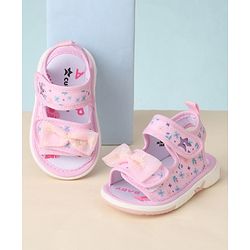 Cute Walk by Babyhug Sandals with Velcro Closure Floral Print & Bow Applique - Pink