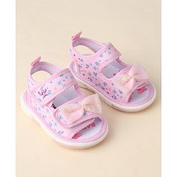 Cute Walk by Babyhug Sandals with Velcro Closure Floral Print & Bow Applique - Pink