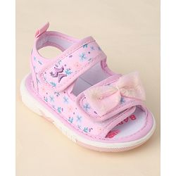 Cute Walk by Babyhug Sandals with Velcro Closure Floral Print & Bow Applique - Pink