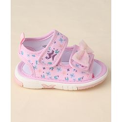 Cute Walk by Babyhug Sandals with Velcro Closure Floral Print & Bow Applique - Pink