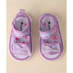 Cute Walk by Babyhug Sandals with Velcro Closure Floral Print & Bow Applique - Pink
