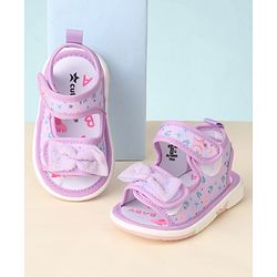 Cute Walk by Babyhug Sandals with Velcro Closure Floral Print & Bow Applique - Pink