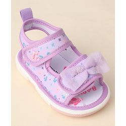 Cute Walk by Babyhug Sandals with Velcro Closure Floral Print & Bow Applique - Pink
