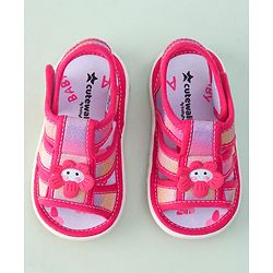 Cute Walk by Babyhug Sandals with Velcro Closure & Floral Applique - Dark Pink