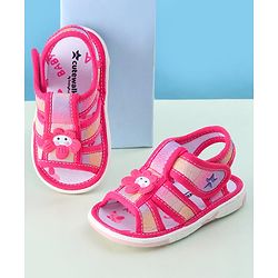 Cute Walk by Babyhug Sandals with Velcro Closure & Floral Applique - Dark Pink