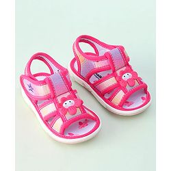 Cute Walk by Babyhug Sandals with Velcro Closure & Floral Applique - Dark Pink