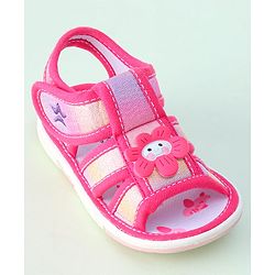 Cute Walk by Babyhug Sandals with Velcro Closure & Floral Applique - Dark Pink