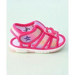 Cute Walk by Babyhug Sandals with Velcro Closure & Floral Applique - Dark Pink
