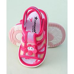 Cute Walk by Babyhug Sandals with Velcro Closure & Floral Applique - Dark Pink