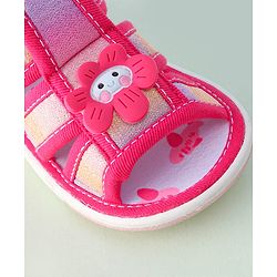 Cute Walk by Babyhug Sandals with Velcro Closure & Floral Applique - Dark Pink