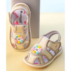Cute Walk by Babyhug Velcro Closure Sandals With Sunflower Applique - Beige