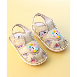 Cute Walk by Babyhug Velcro Closure Sandals With Sunflower Applique - Beige