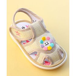 Cute Walk by Babyhug Velcro Closure Sandals With Sunflower Applique - Beige