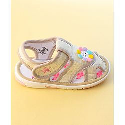 Cute Walk by Babyhug Velcro Closure Sandals With Sunflower Applique - Beige