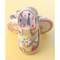 Cute Walk by Babyhug Velcro Closure Sandals With Sunflower Applique - Beige