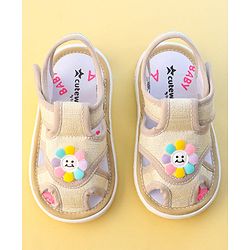 Cute Walk by Babyhug Velcro Closure Sandals With Sunflower Applique - Beige