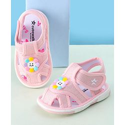 Cute Walk by Babyhug Velcro Closure Sandals With Sunflower Applique - Beige