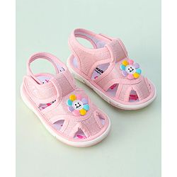 Cute Walk by Babyhug Velcro Closure Sandals With Sunflower Applique - Beige