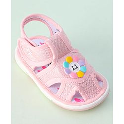Cute Walk by Babyhug Velcro Closure Sandals With Sunflower Applique - Beige