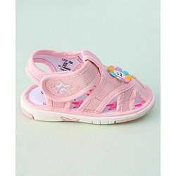 Cute Walk by Babyhug Velcro Closure Sandals With Sunflower Applique - Beige