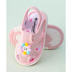 Cute Walk by Babyhug Velcro Closure Sandals With Sunflower Applique - Beige