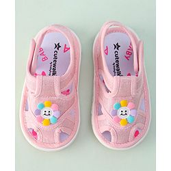 Cute Walk by Babyhug Velcro Closure Sandals With Sunflower Applique - Beige