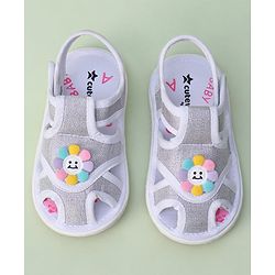 Cute Walk by Babyhug Sandals with Velcro Closure & Floral Applique - Pink