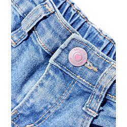 Babyhug Mid Thigh Washed Denim Shorts With Stretch & Text Print - Blue