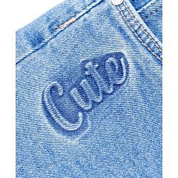 Babyhug Mid Thigh Washed Denim Shorts With Stretch & Text Print - Blue