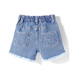 Babyhug Mid Thigh Washed Denim Shorts With Stretch & Text Print - Blue
