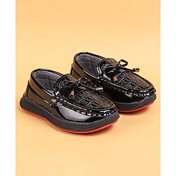 Cute Walk by Babyhug Slip On Loafers With Lace Applique - Black