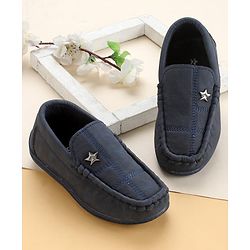 Cute Walk by Babyhug Solid Slip On Loafers with Star Applique - Navy Blue
