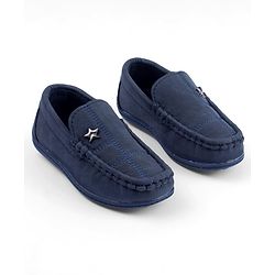 Cute Walk by Babyhug Solid Slip On Loafers with Star Applique - Navy Blue