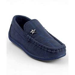 Cute Walk by Babyhug Solid Slip On Loafers with Star Applique - Navy Blue
