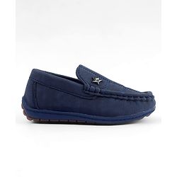 Cute Walk by Babyhug Solid Slip On Loafers with Star Applique - Navy Blue