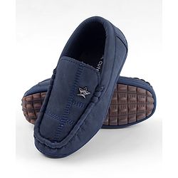 Cute Walk by Babyhug Solid Slip On Loafers with Star Applique - Navy Blue