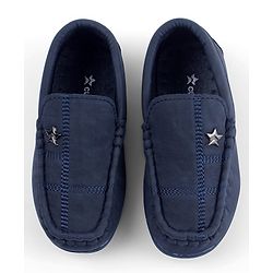 Cute Walk by Babyhug Solid Slip On Loafers with Star Applique - Navy Blue