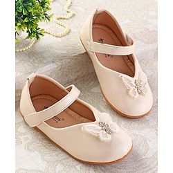 Cute Walk by Babyhug Ballerinas with Velcro Closure & Butterfly Applique  - Beige