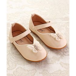 Cute Walk by Babyhug Ballerinas with Velcro Closure & Butterfly Applique  - Beige