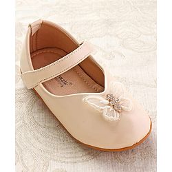 Cute Walk by Babyhug Ballerinas with Velcro Closure & Butterfly Applique  - Beige
