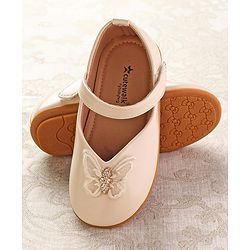 Cute Walk by Babyhug Ballerinas with Velcro Closure & Butterfly Applique  - Beige