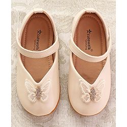 Cute Walk by Babyhug Ballerinas with Velcro Closure & Butterfly Applique  - Beige
