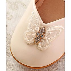 Cute Walk by Babyhug Ballerinas with Velcro Closure & Butterfly Applique  - Beige