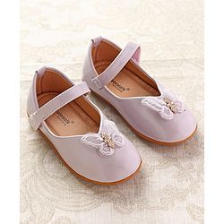 Cute Walk by Babyhug Ballerinas with Velcro Closure & Butterfly Applique  - Beige