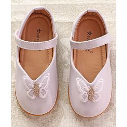 Cute Walk by Babyhug Ballerinas with Velcro Closure & Butterfly Applique  - Beige