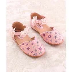 Cute Walk by Babyhug Velcro Closure Ballerina with Floral Applique - Pink