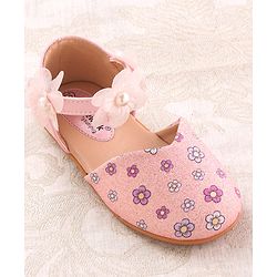 Cute Walk by Babyhug Velcro Closure Ballerina with Floral Applique - Pink