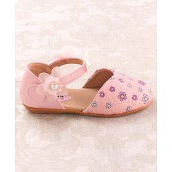 Cute Walk by Babyhug Velcro Closure Ballerina with Floral Applique - Pink